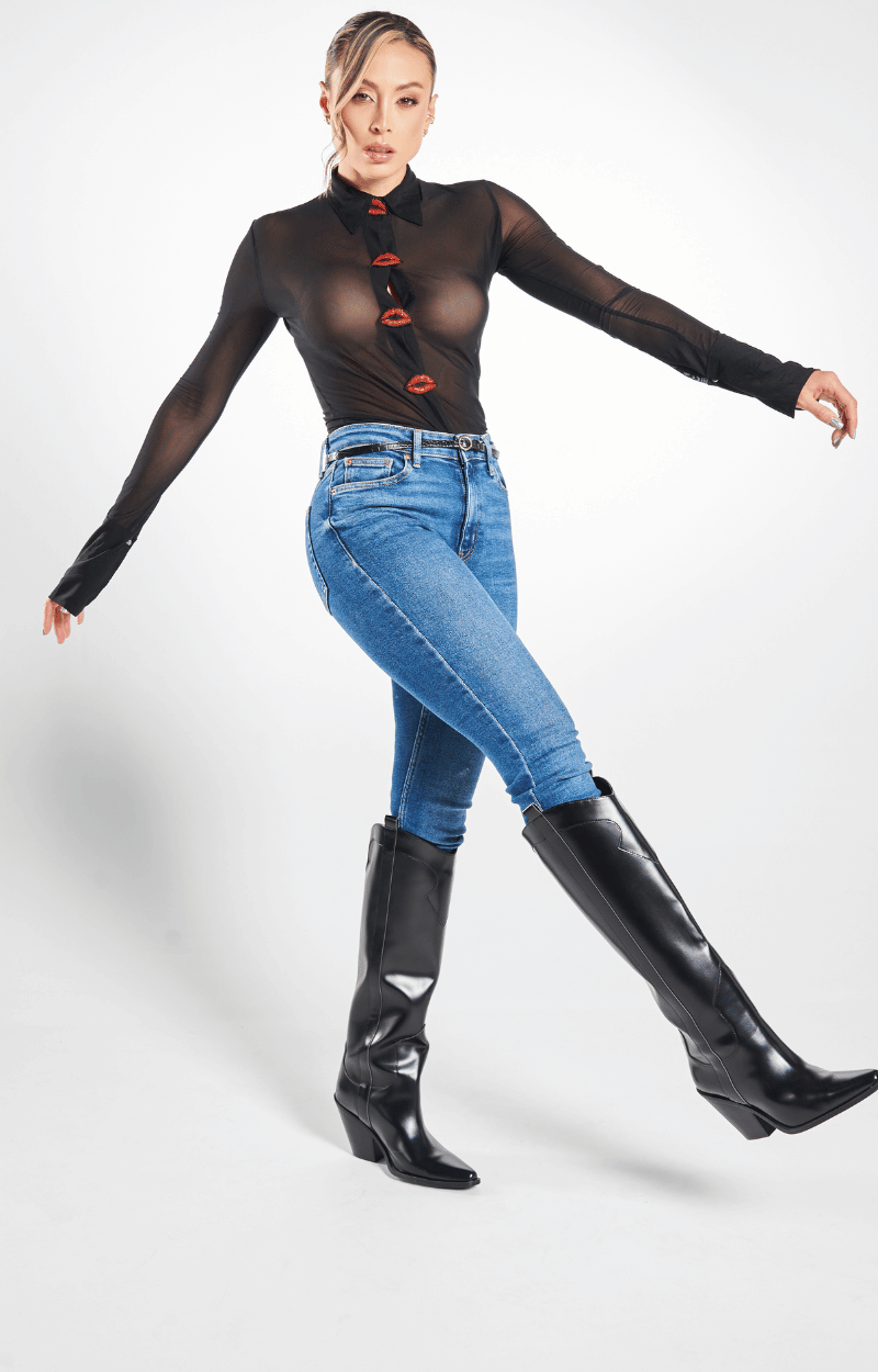Blusa Manga Larga con Transparencia y Apliques 4 Kisses