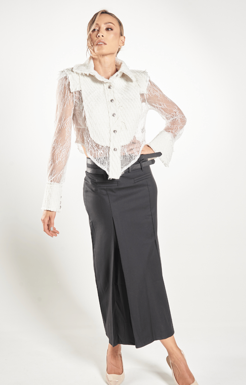 Blusa Manga Larga en Tela Chanell y Transparencia Seta
