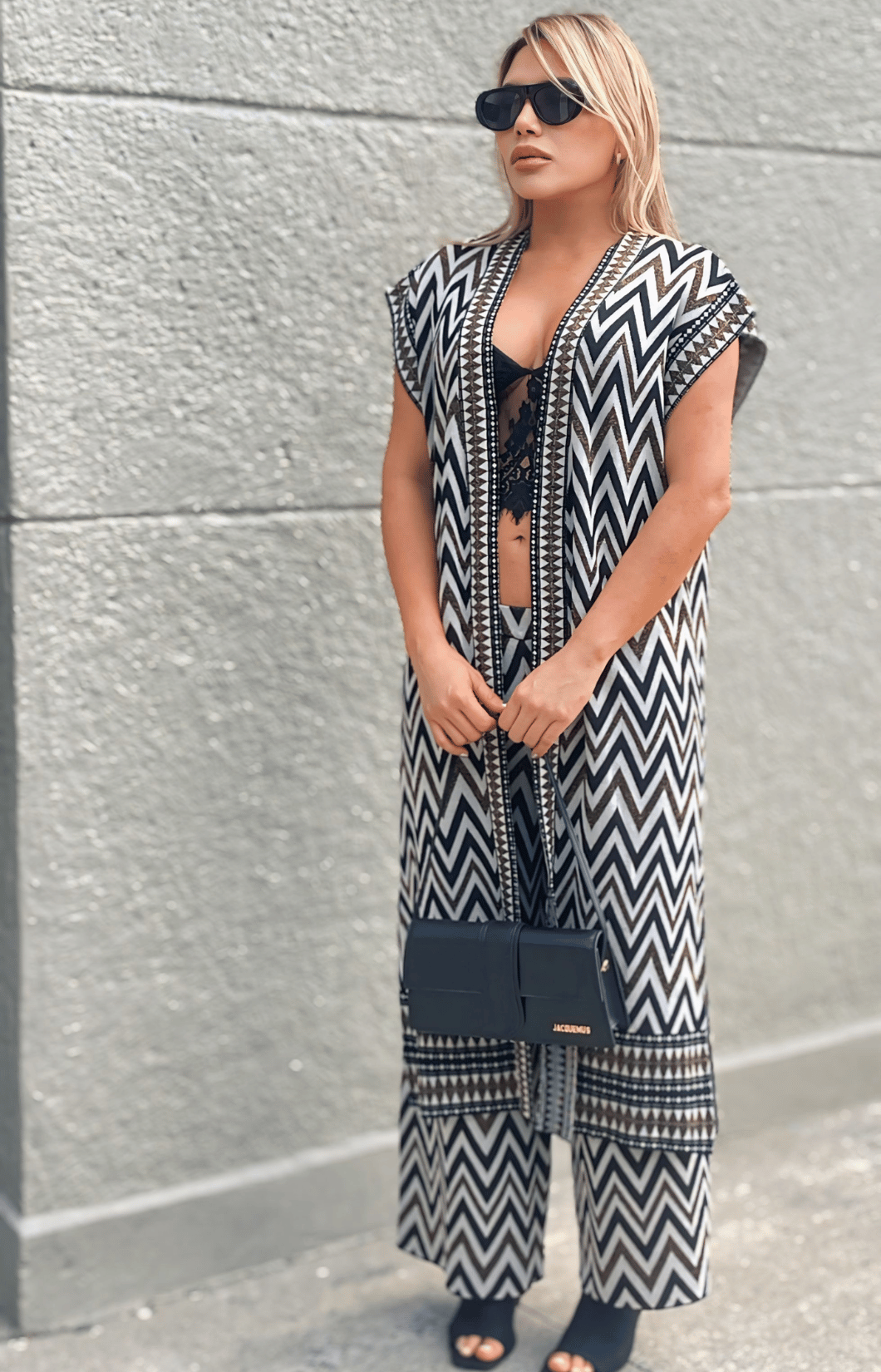 Set Estampado De Dos Piezas Chaleco Largo y Pantalón Tipo Sastre Asra