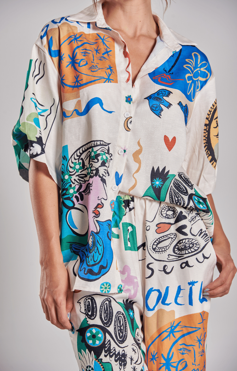 Set Estampado Oversize Camisa Ligera y Pantalón Ancho Monserat