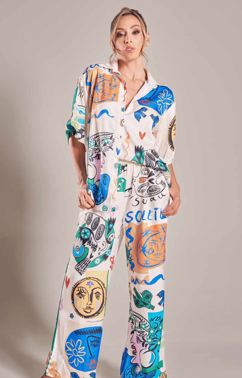 Set Estampado Oversize Camisa Ligera y Pantalón Ancho Monserat