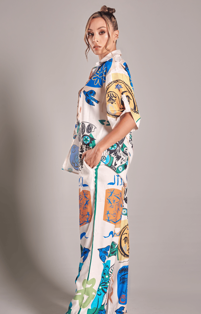 Set Estampado Oversize Camisa Ligera y Pantalón Ancho Monserat