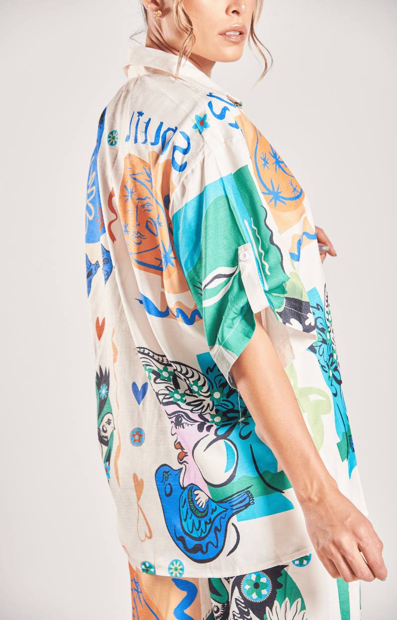 Set Estampado Oversize Camisa Ligera y Pantalón Ancho Monserat