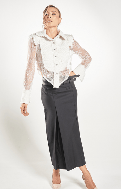 Blusa Manga Larga en Tela Chanell y Transparencia Seta