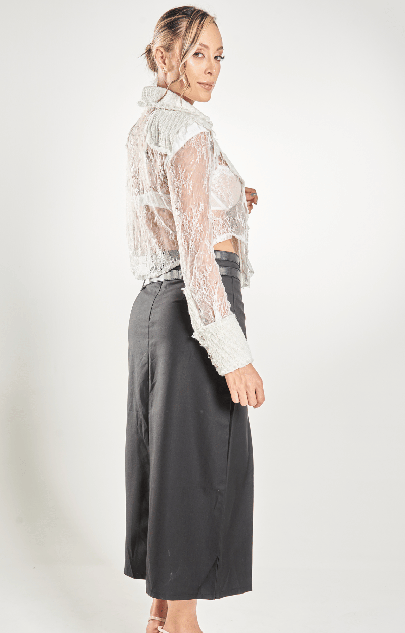Blusa Manga Larga en Tela Chanell y Transparencia Seta