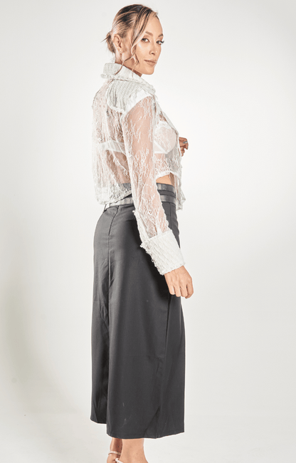 Blusa Manga Larga en Tela Chanell y Transparencia Seta