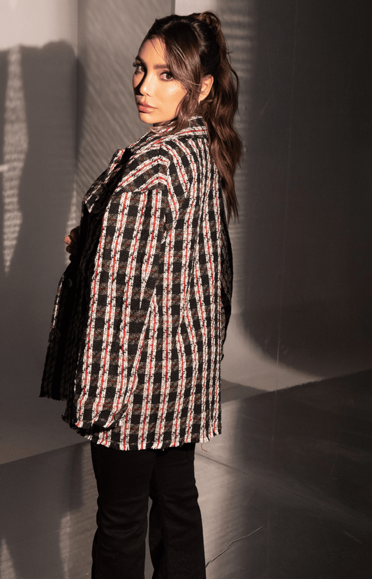 Chaqueta con Estampado de Cuadros Bolsillos Frontales