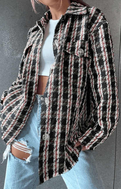 Chaqueta con Estampado de Cuadros Bolsillos Frontales