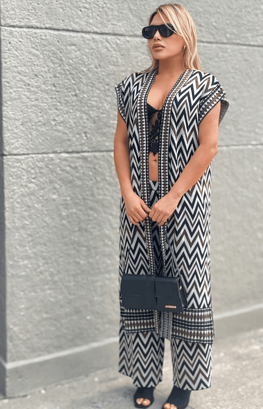 Set Estampado De Dos Piezas Chaleco Largo y Pantalón Tipo Sastre Asra