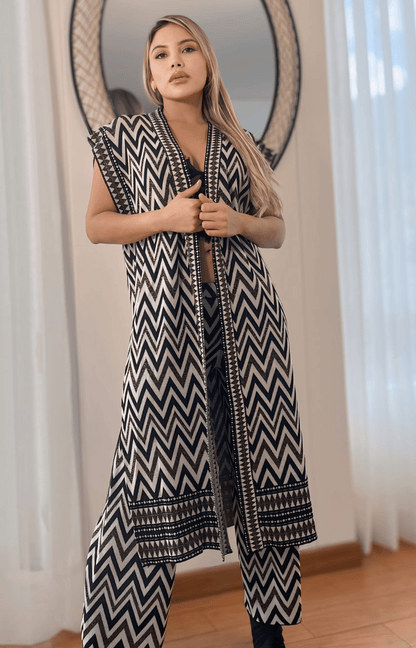 Set Estampado De Dos Piezas Chaleco Largo y Pantalón Tipo Sastre Asra