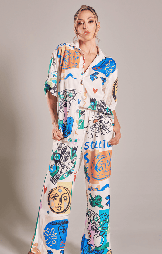 Set Estampado Oversize Camisa Ligera y Pantalón Ancho Monserat