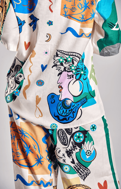 Set Estampado Oversize Camisa Ligera y Pantalón Ancho Monserat