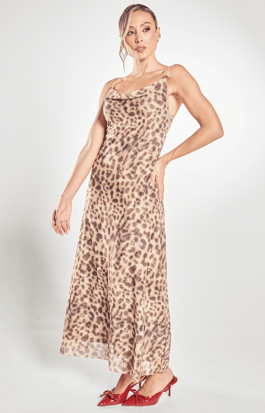Vestido Largo Estampado Animal Print Tela Ligera