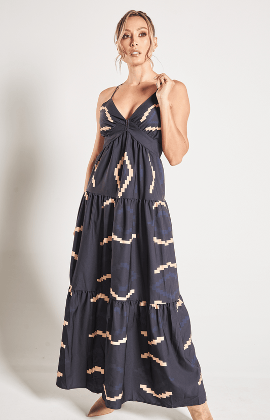 Vestido Largo Estampado Con Escote Frontal y Espalda Val
